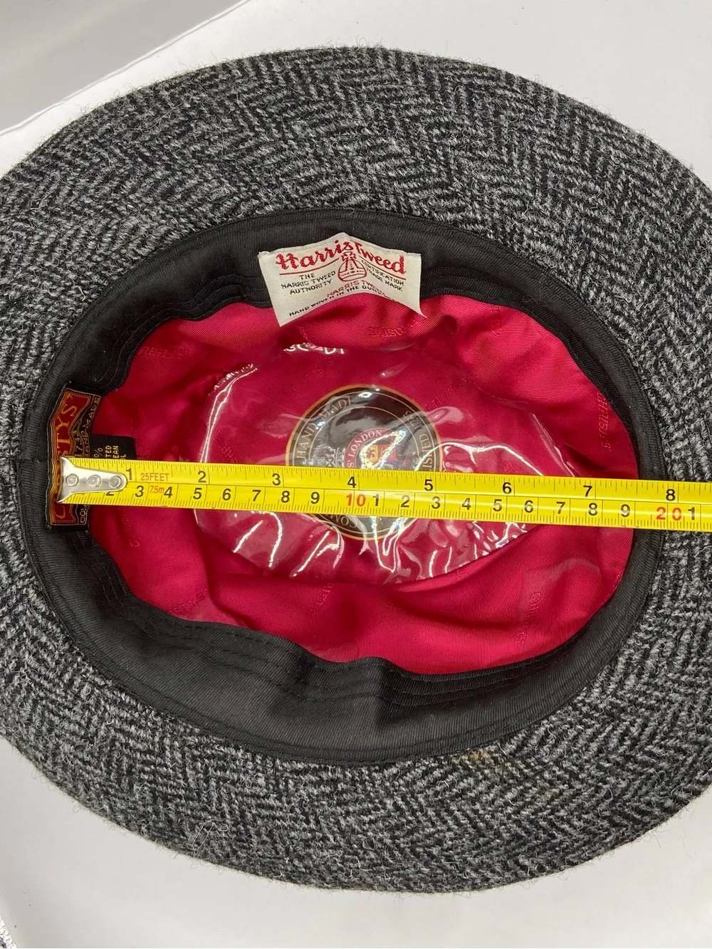Christys’ London Harris Tweed Wool Fedora Hat Gray Herringbone Size L
